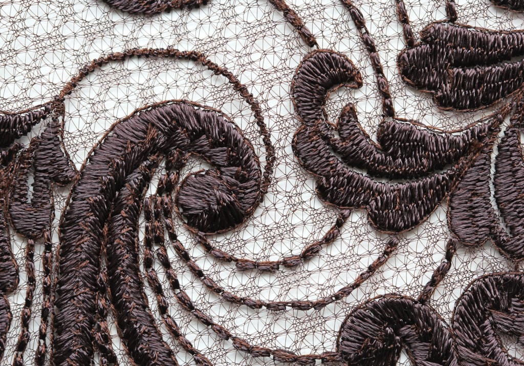 Brown leaves lace material texture macro shot